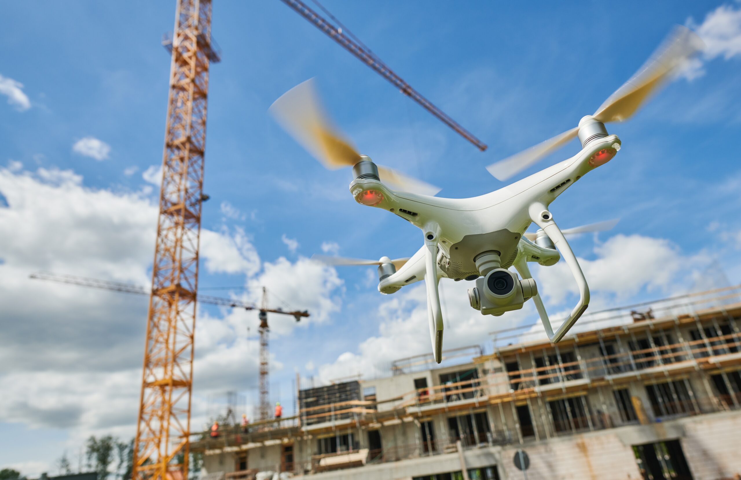 Drone flying over construction site