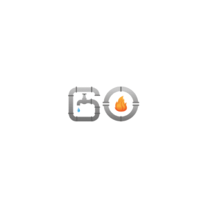 Plumbing and heating services logo featuring a faucet with a water drop and a flame, symbolizing emergency plumbing and heating solutions.