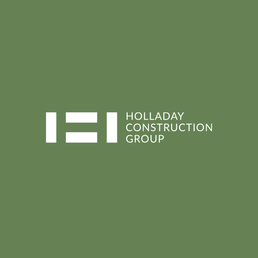 Holladay Construction Group logo displayed on a green background, representing the company's branding in the construction industry.